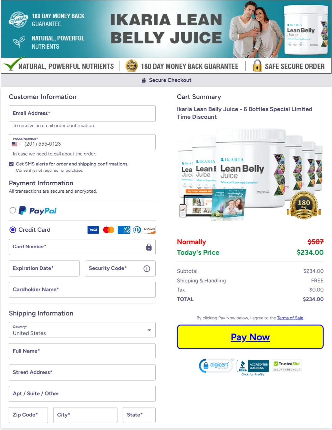 Ikaria Juice checkout page